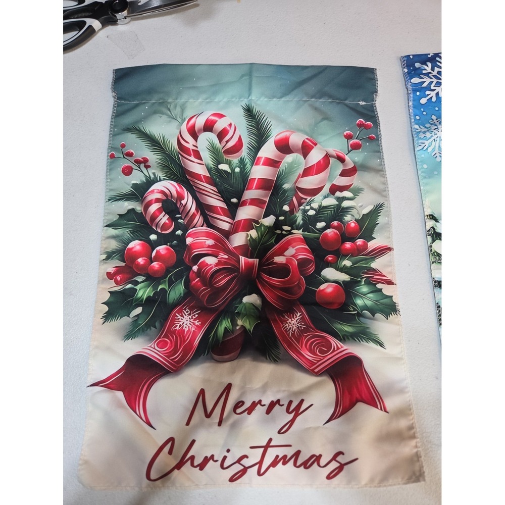 NEW 3 Double Sided Nylon Garden Flags 12x18 Christmas Snowman Bigfoot Candy Cane